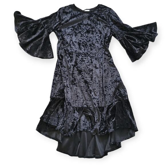 Lularoe Maurine Black Velvet High Neck Ruffle Hem 3/4 Bell Sleeve Dress Sz M - Picture 7 of 9